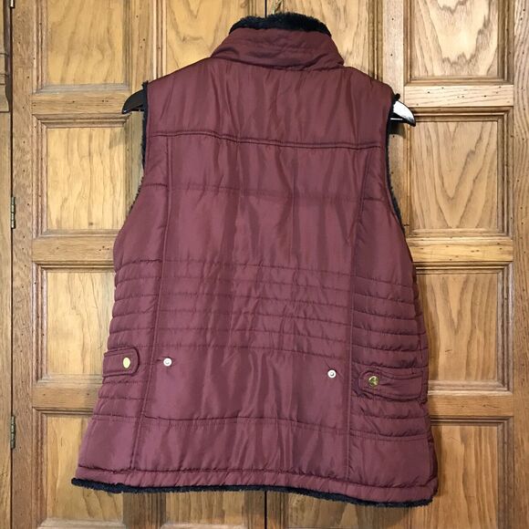 KC Collections Women’s XL Burgundy & Black Reversible Quilted Vest Faux Fur Zip - Picture 8 of 13